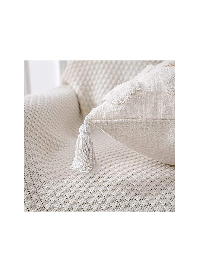 Zaboon غطاء وسادة 1 قطعة من القطن الأبيض المنقوش، مع زخرفة، 12x20 بوصة، غطاء وسادة زخرفي ناعم من الشنيل الكريمي لوسادة الظهر للكنبة، غرفة النوم، غرفة المعيشة، المزرعة - Image 3