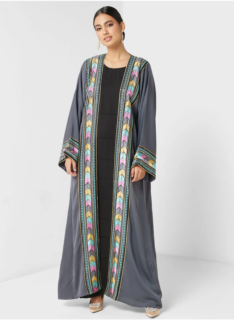 hayas closet Embroidered Front Slit Abaya
