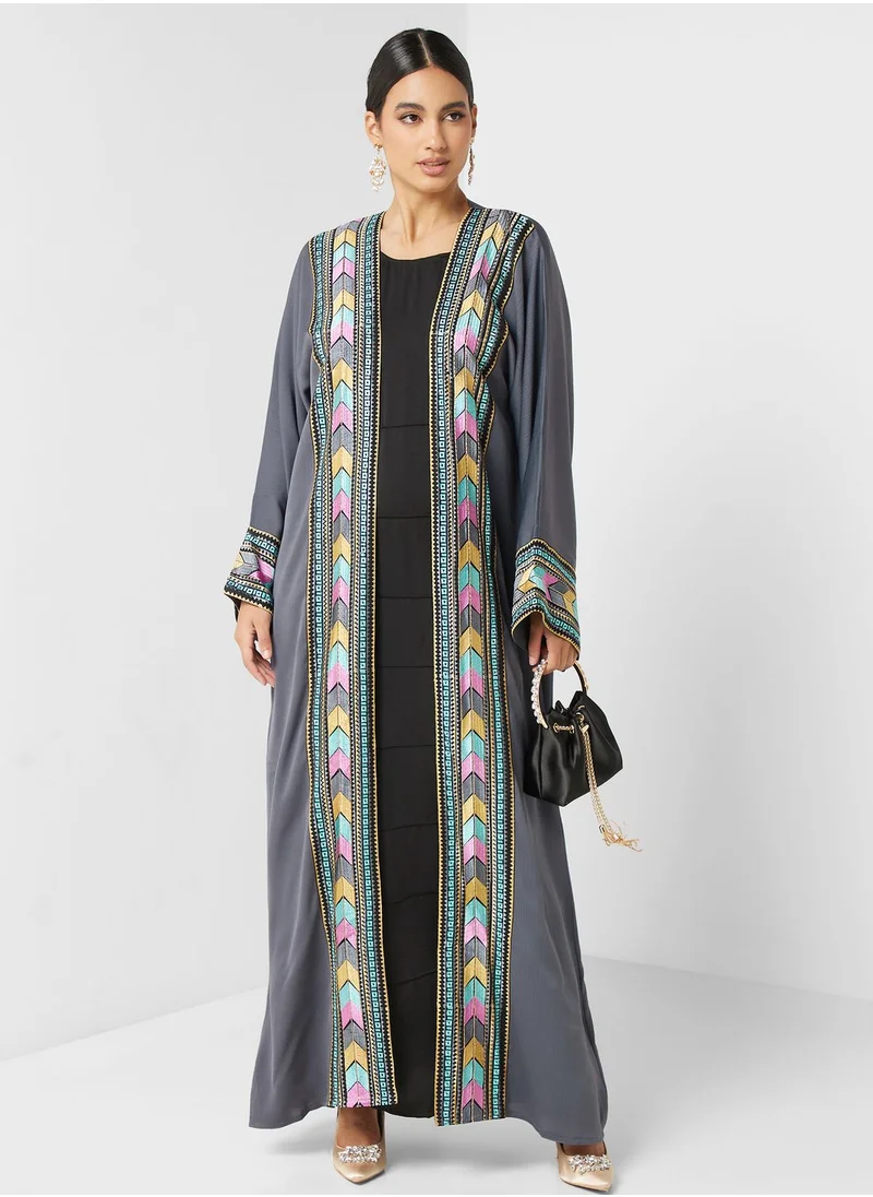 hayas closet Embroidered Front Slit Abaya