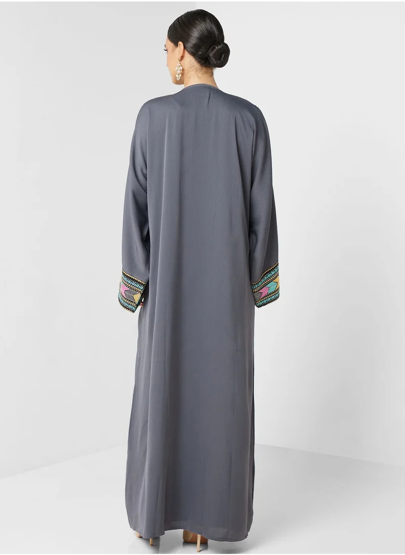 hayas closet Embroidered Front Slit Abaya