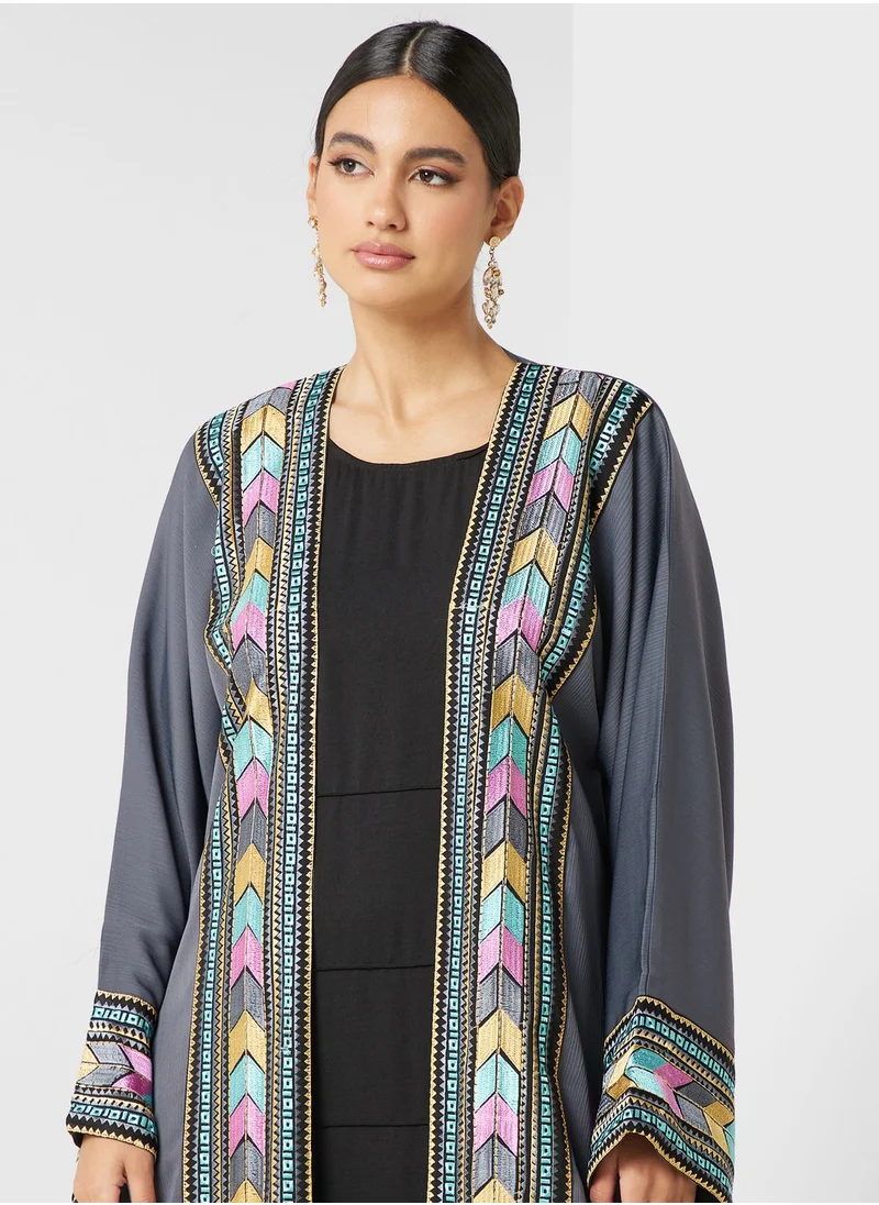 hayas closet Embroidered Front Slit Abaya