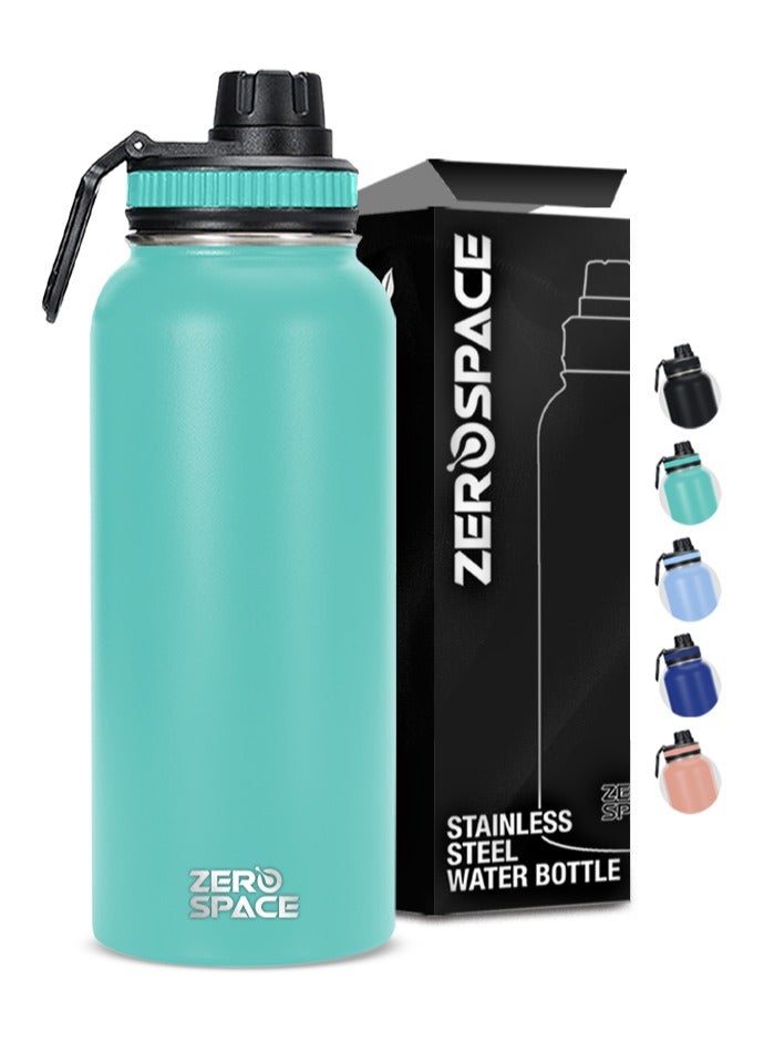 زيروسبيس زجاجة مياه  من الفولاذ المقاوم للصدأ سعة 1 لتر، 32 أونصة، زجاجة مياه معزولة بالفراغ بجدار مزدوج، قارورة حرارية ساخنة وباردة مع غطاء فوهة، زجاجات مياه خالية من مادة BPA للصالة الرياضية والسفر والمكتب والأطفال (أخضر) - Image 1