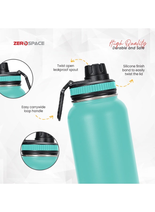 زيروسبيس زجاجة مياه  من الفولاذ المقاوم للصدأ سعة 1 لتر، 32 أونصة، زجاجة مياه معزولة بالفراغ بجدار مزدوج، قارورة حرارية ساخنة وباردة مع غطاء فوهة، زجاجات مياه خالية من مادة BPA للصالة الرياضية والسفر والمكتب والأطفال (أخضر) - Image 3