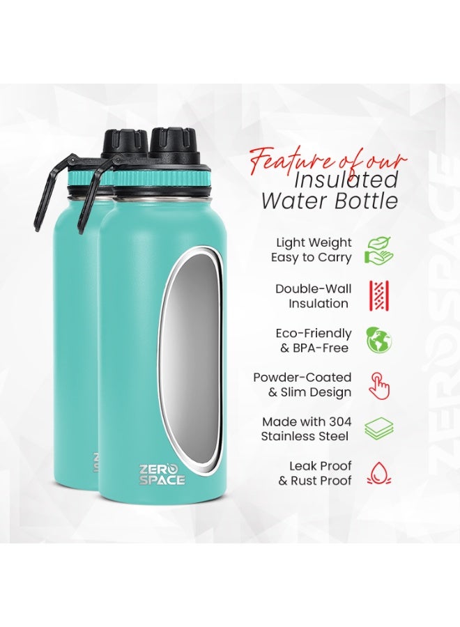 زيروسبيس زجاجة مياه  من الفولاذ المقاوم للصدأ سعة 1 لتر، 32 أونصة، زجاجة مياه معزولة بالفراغ بجدار مزدوج، قارورة حرارية ساخنة وباردة مع غطاء فوهة، زجاجات مياه خالية من مادة BPA للصالة الرياضية والسفر والمكتب والأطفال (أخضر) - Image 4