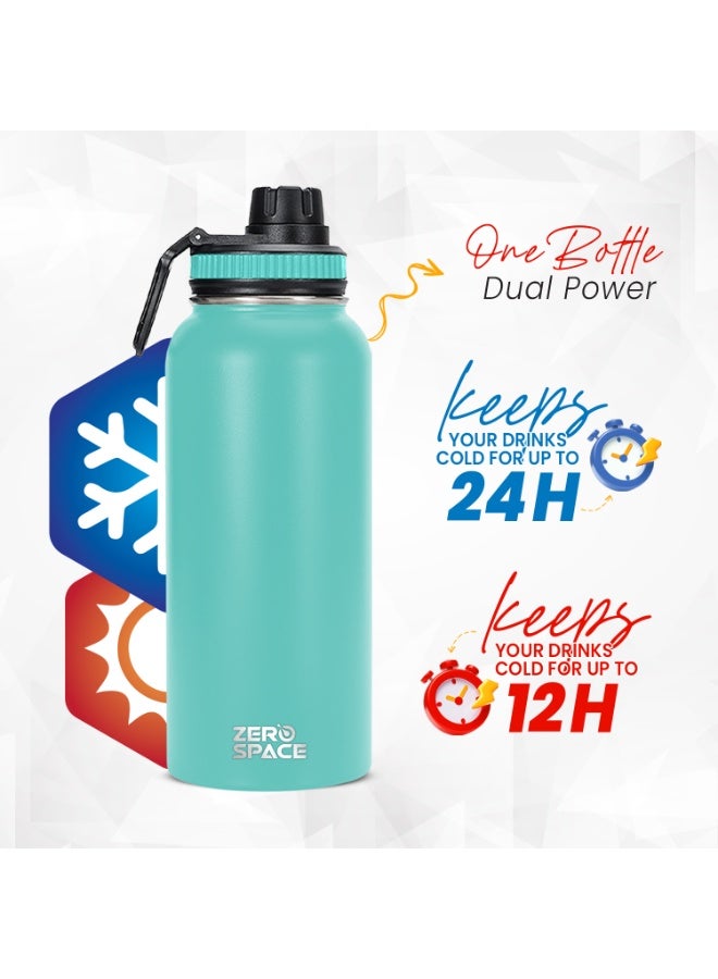 زيروسبيس زجاجة مياه  من الفولاذ المقاوم للصدأ سعة 1 لتر، 32 أونصة، زجاجة مياه معزولة بالفراغ بجدار مزدوج، قارورة حرارية ساخنة وباردة مع غطاء فوهة، زجاجات مياه خالية من مادة BPA للصالة الرياضية والسفر والمكتب والأطفال (أخضر) - Image 5