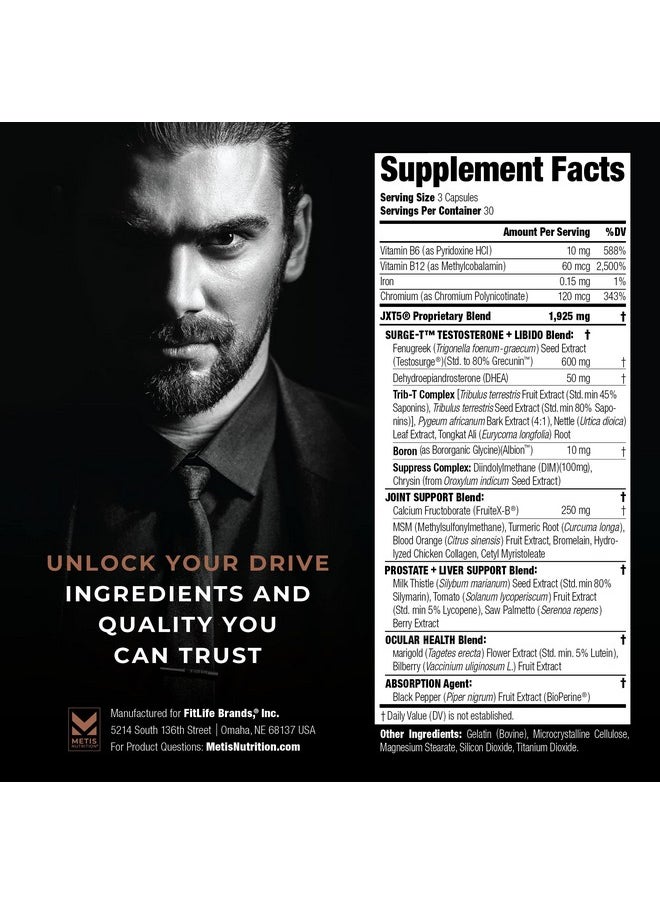 METISNutrition - Metis Nutrition Jxt5 Joint Health - 5-In-1 Men'S Health Supplement To Libido, Prostate, And Vision - Test Boost, Joint Support, And Improve Energy (90 Capsules) - Image 1