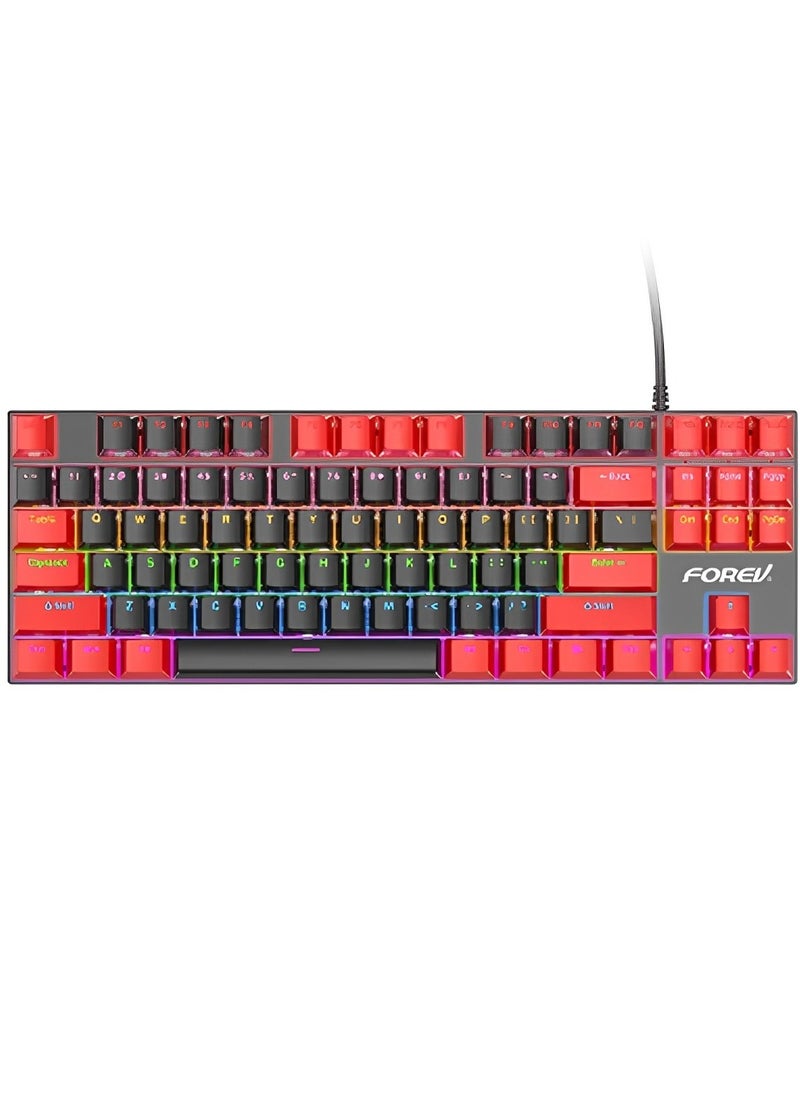 Forev - FV-Q301 Rainbow TKL Mechanical Gaming Keyboard – Blue Switch – 87 keys – Black Red - Image 1