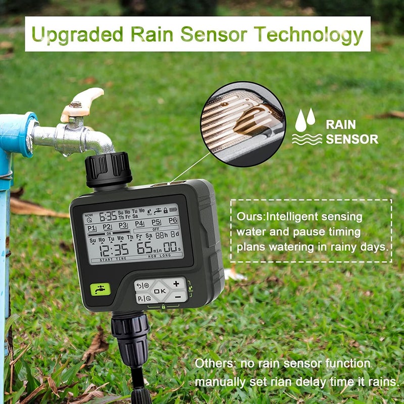 GERM Automatic Water Timer Watering Hose Irrigation Systems Watering Houseplants Water Timer with 6 programmable Rain delay/manual/auto mode, for lawn garden irrigation (Gray) - Image 5