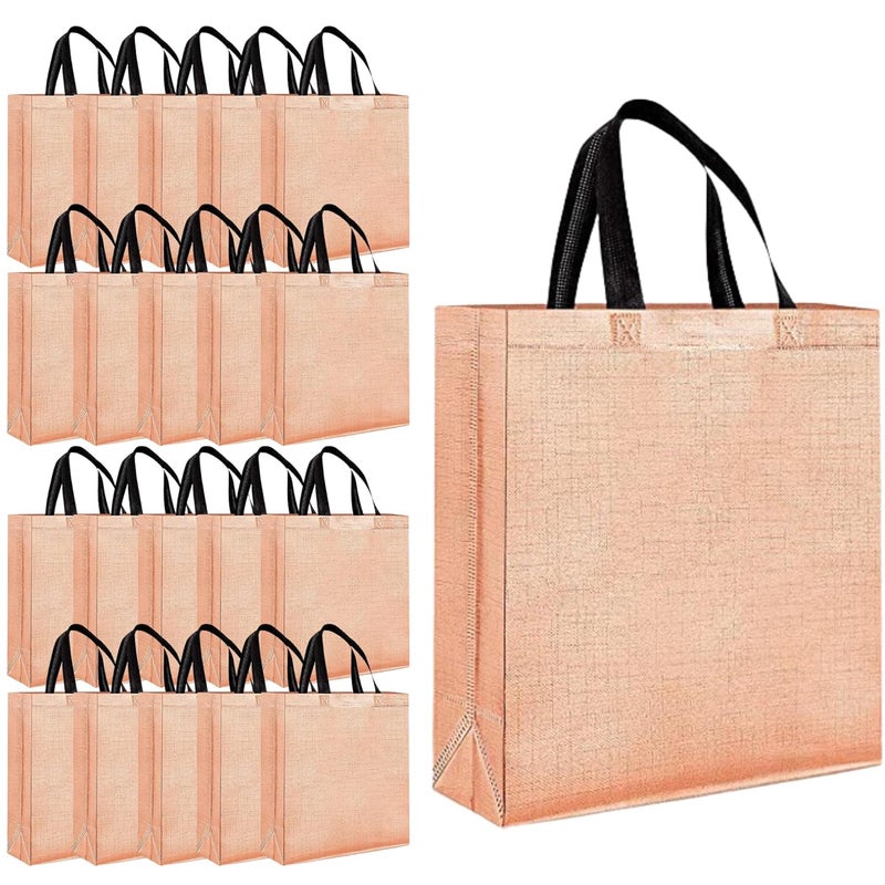 Evafly Gift Bag Medium Size Pack of 20 L12xW13xH4 inchResuable NonWoven Shiny Metallic LaminatedHaldi Kumkum Return Gifts Jute Bags for Return GiftReturn Gift For Birthday Rose Gold - Image 1