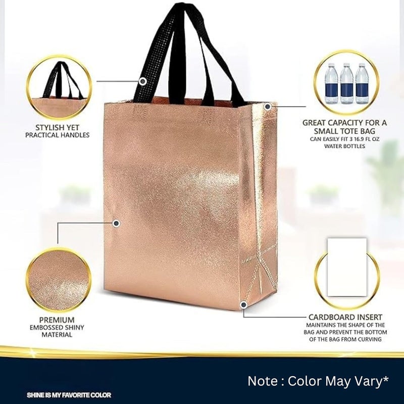 Evafly Gift Bag Medium Size Pack of 20 L12xW13xH4 inchResuable NonWoven Shiny Metallic LaminatedHaldi Kumkum Return Gifts Jute Bags for Return GiftReturn Gift For Birthday Rose Gold - Image 3
