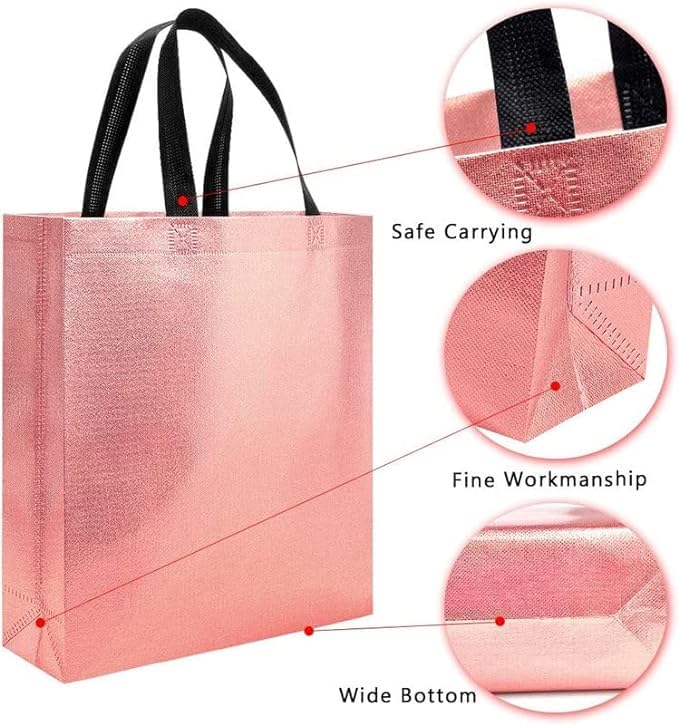 Evafly Gift Bag Medium Size Pack of 20 L12xW13xH4 inchResuable NonWoven Shiny Metallic LaminatedHaldi Kumkum Return Gifts Jute Bags for Return GiftReturn Gift For Birthday Rose Gold - Image 4