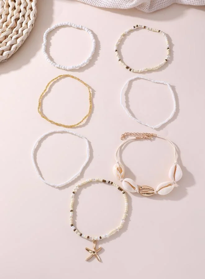 تايك تو Set of 7 - Seashell Charm Beaded Anklet