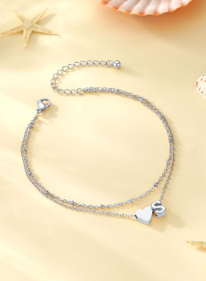 PROSTEEL Initial B Anklet Stainless Steel Heart Ankle Bracelet for Women Layered Thin Chain Foot Jewelry - Image 5