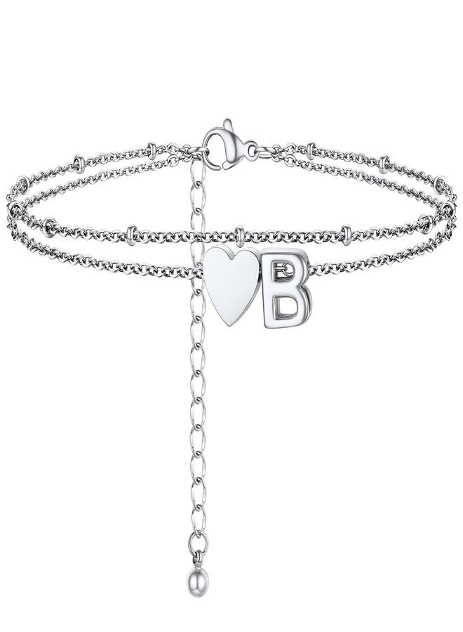 PROSTEEL Initial B Anklet Stainless Steel Heart Ankle Bracelet for Women Layered Thin Chain Foot Jewelry - Image 1