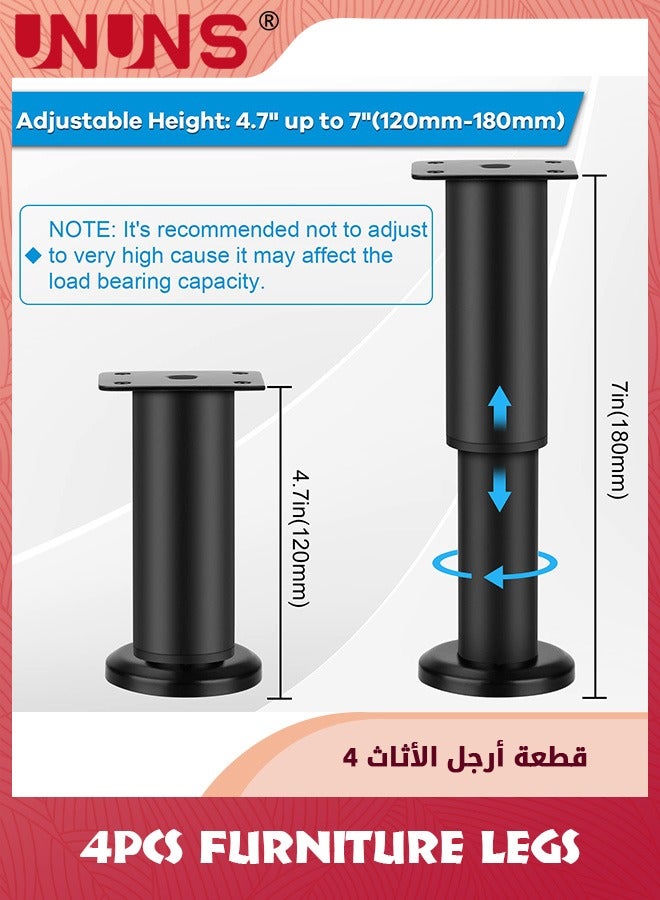 UNUNS Upgraded Metal Adjustable Furniture Legs,4Pcs Heavy Duty Cabinet Legs Extension For Couch Bed Desk Sofa Table,Replacement Legs For Furniture,Black - Image 2