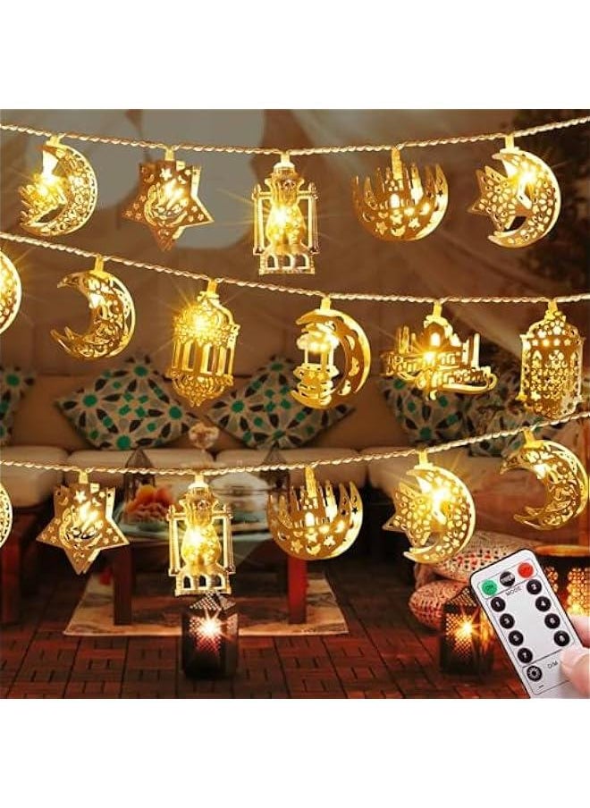 Arabest Vintage Ramadan Home Decor, Battery Operated Lights, 20 LED EID Mubarak Bronze Metal Moon Star Lantern String for Mantle Window Tree Bedroom Classroom Ramadan Decoration  - Image 1