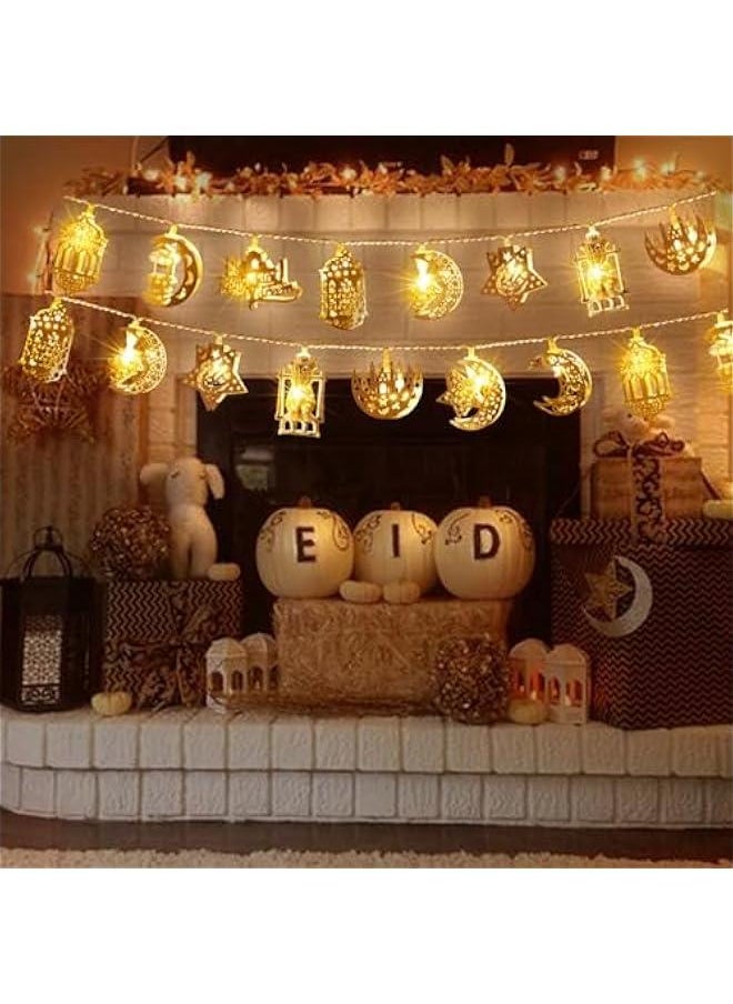 Arabest Vintage Ramadan Home Decor, Battery Operated Lights, 20 LED EID Mubarak Bronze Metal Moon Star Lantern String for Mantle Window Tree Bedroom Classroom Ramadan Decoration  - Image 3