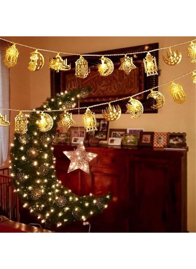 Arabest Vintage Ramadan Home Decor, Battery Operated Lights, 20 LED EID Mubarak Bronze Metal Moon Star Lantern String for Mantle Window Tree Bedroom Classroom Ramadan Decoration  - Image 4