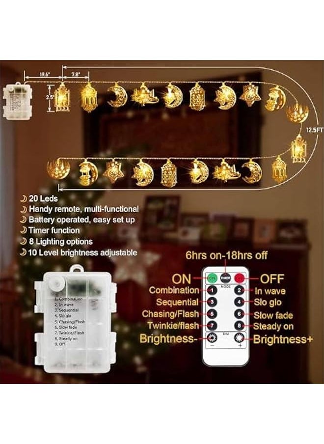 Arabest Vintage Ramadan Home Decor, Battery Operated Lights, 20 LED EID Mubarak Bronze Metal Moon Star Lantern String for Mantle Window Tree Bedroom Classroom Ramadan Decoration  - Image 5