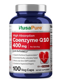 نوسابيور CoQ10 400 مجم 100 كبسولة نباتية (نباتية، غير معدلة وراثيًا، خالية من الغلوتين) مكمل الإنزيم المساعد Q10، إنزيم COQ-10 المضاد للأكسدة، Coq10  - Image 1