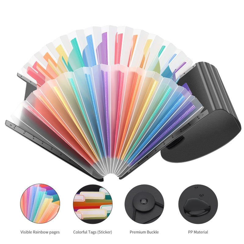 Uquelic Stand Receipt Organizer Folder - 13 Pockets Expanding Coupons Storage/Rainbow Large Capacity Bill Organizer for Desk with Label, in Case I Go Missing Binder Organizer (Black) - Image 4