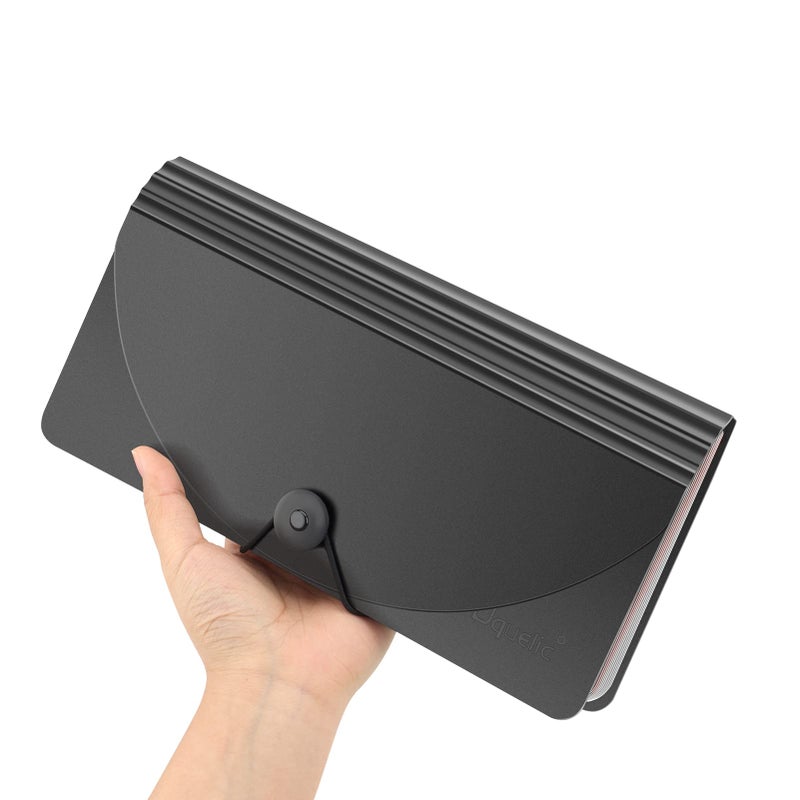 Uquelic Stand Receipt Organizer Folder - 13 Pockets Expanding Coupons Storage/Rainbow Large Capacity Bill Organizer for Desk with Label, in Case I Go Missing Binder Organizer (Black) - Image 3