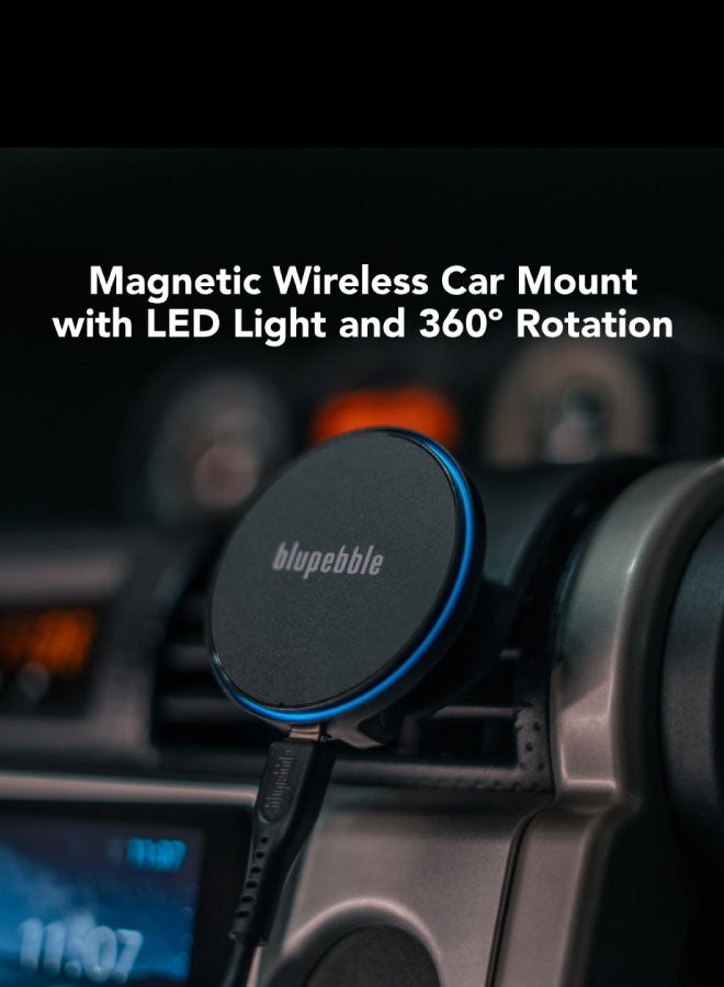 blupebble NaviMag Mount Pro Magnetic Wireless Car Charger | 15W Fast Charging MagSafe Mount with LED Ring Light – Dashboard & Windshield Compatible for iPhone 16/15/14/13 Series - Image 2