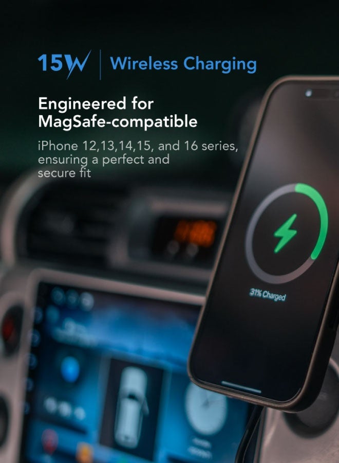 blupebble NaviMag Mount Pro Magnetic Wireless Car Charger | 15W Fast Charging MagSafe Mount with LED Ring Light – Dashboard & Windshield Compatible for iPhone 16/15/14/13 Series - Image 5