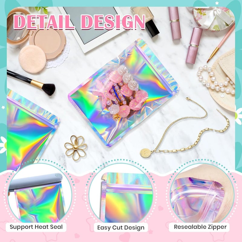 FUNFERY 4x6in Smell Proof Mylar Bags,Resealable Zipper Holographic Bags with Clear Window,Round Corner Small Goodie Baggies for Party Favor,Candy,Treat,Gift,Jewelry,Small Business Supplies,50 Pack - Image 5