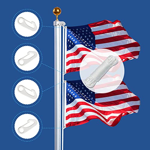 NQ Flag Pole Rope Kit - 50 Feet x 1/4" Diameter Flag Pole Halyard Nylon Rope with 4 Pieces Flag Pole Hook Clips - Outdoor Flagpole Accessories, Rope for Clothesline, Swing, Camping (50FT, White) - Image 2