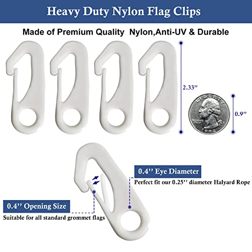 NQ Flag Pole Rope Kit - 50 Feet x 1/4" Diameter Flag Pole Halyard Nylon Rope with 4 Pieces Flag Pole Hook Clips - Outdoor Flagpole Accessories, Rope for Clothesline, Swing, Camping (50FT, White) - Image 4