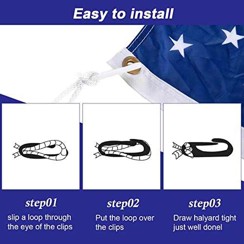 NQ Flag Pole Rope Kit - 50 Feet x 1/4" Diameter Flag Pole Halyard Nylon Rope with 4 Pieces Flag Pole Hook Clips - Outdoor Flagpole Accessories, Rope for Clothesline, Swing, Camping (50FT, White) - Image 5