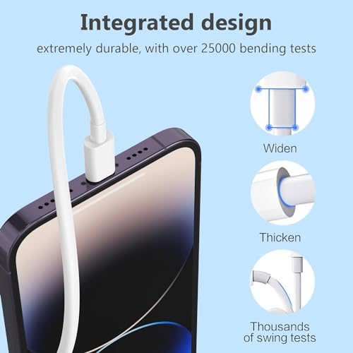 DiHines iPhone 20W Apple-Certified USB-C Charger with Lightning Cable | Fast Charger for iPhone 11, 12, 13, 14, XR, XS/PRO/MAX, SE & iPad | MFi Certified Adapter and Charging Cable Combo, White - Image 2