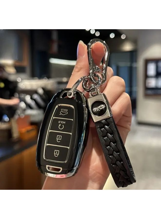 Black TPU Key Fob Cover Keychain Set for Hyundai Elantra Kona Durable - Image 2