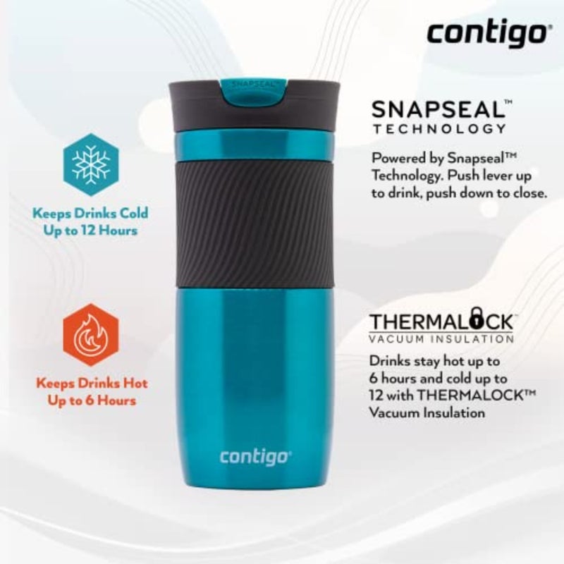 Byron Snapseal Travel Mug, Stainless Steel Thermal Mug, Vacuum Flask, Leakproof Tumbler, Coffee Mug with BPA Free Easy-Clean Lid - Image 2