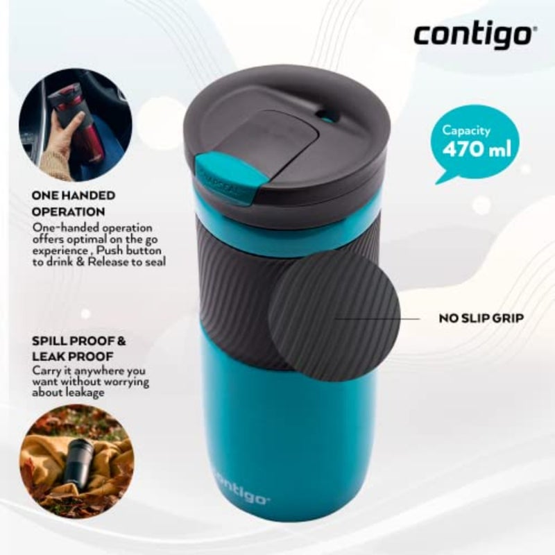 Byron Snapseal Travel Mug, Stainless Steel Thermal Mug, Vacuum Flask, Leakproof Tumbler, Coffee Mug with BPA Free Easy-Clean Lid - Image 3