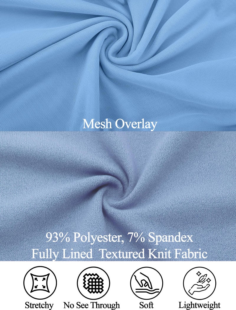 EXARUS Girls Bodycon Dress Party Tight Ruched Mesh Sleeveless Teen One Shoulder Asymmetrical Short Pencil Dresses School Dance Proms Formal Ruffle Trim Textured Knit Blue 10Y - Image 4