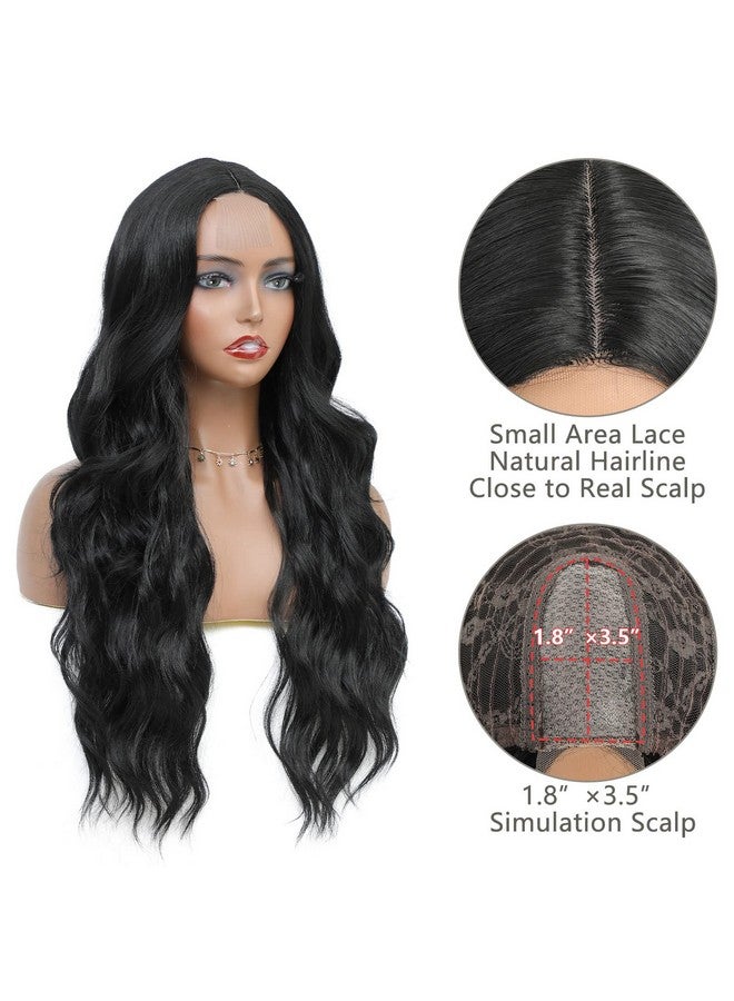 CLIONE Long Black Wavy Wigs for Women Middle Part Black Wavy Lace Front Wig Synthetic Hair Natural Looking Long Black Wig for Daily Party Use 26 Inch - Image 4