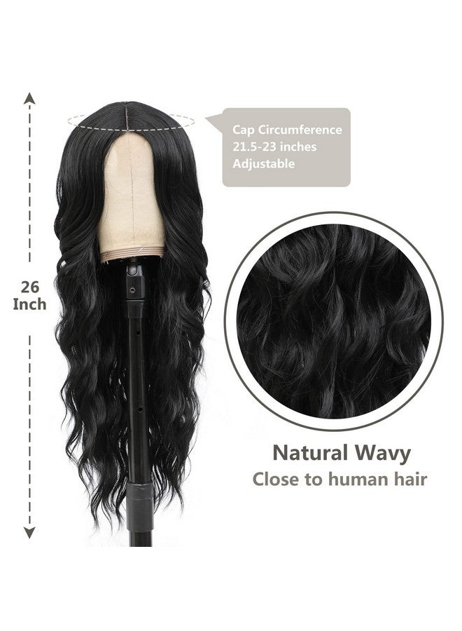 CLIONE Long Black Wavy Wigs for Women Middle Part Black Wavy Lace Front Wig Synthetic Hair Natural Looking Long Black Wig for Daily Party Use 26 Inch - Image 5