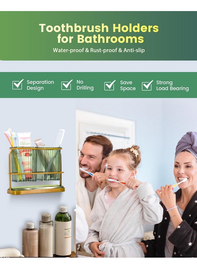 KONE Green Toothbrush Holders for Bathrooms, 2 Cups Toothbrush Holders Wall Mounted, Dry & Wet Separation, Bathroom Organizers and Storage, Bathroom Toothbrush Holder Set for Family Kids - Image 3