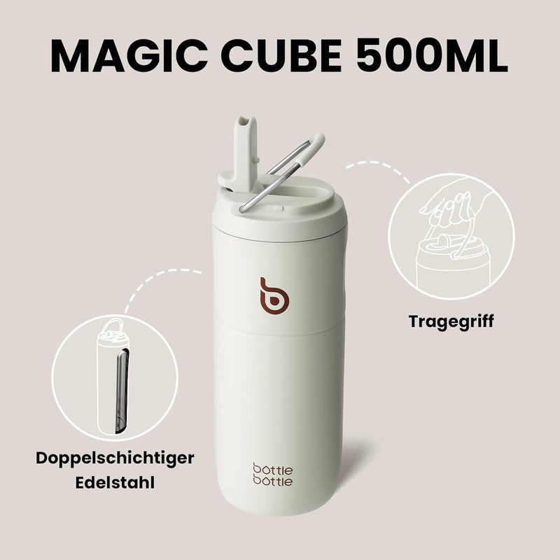 bottle bottle زجاجة زجاجة مصنوعة من الفولاذ المقاوم للصدأ مع قشة، 500 مل، زجاجة مياه رياضية مانعة للتسرب - Image 2