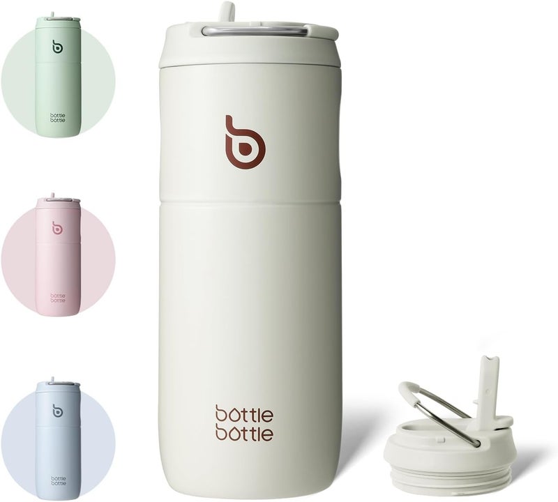 bottle bottle زجاجة زجاجة مصنوعة من الفولاذ المقاوم للصدأ مع قشة، 500 مل، زجاجة مياه رياضية مانعة للتسرب - Image 1