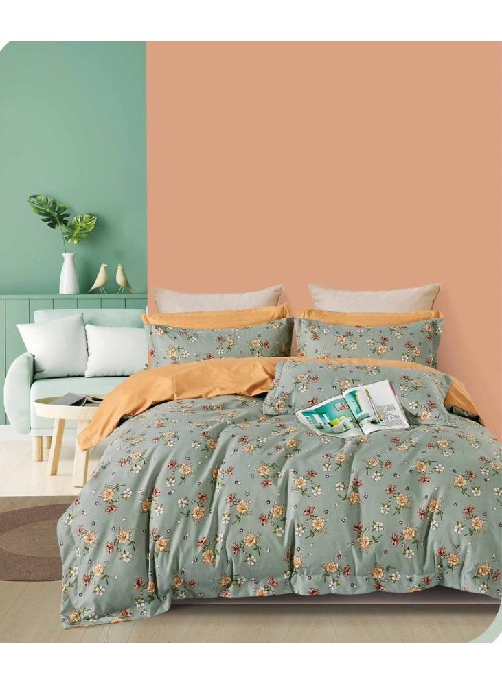 طقم مفروشات قطني مكون من 4 قطع - غطاء لحاف 160×210 سم، شرشف مطاطي 120×200+25 سم، و2 غطاء وسادة - مقاس فردي، ناعم ومسامي