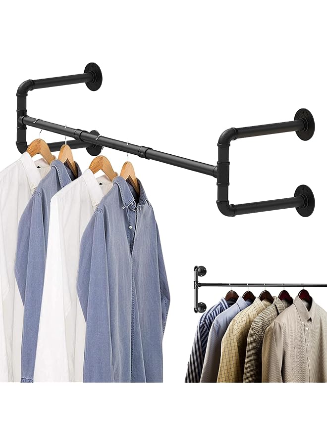 Zaboon Pipe Clothes Rod Hanging Garment Bar Wall Mounted Iron Clothes Rack Detachable Hanging Clothes Bar Spacesaving Display Rack For Clothes Storage For Closet Laundry Room Black 1 Set 120Cm - Image 1