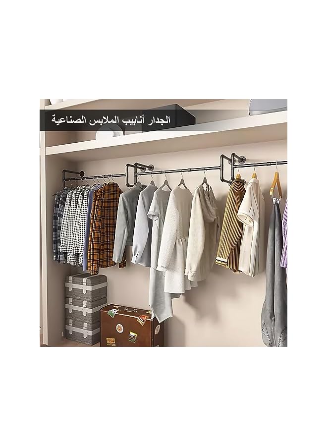 Zaboon Pipe Clothes Rod Hanging Garment Bar Wall Mounted Iron Clothes Rack Detachable Hanging Clothes Bar Spacesaving Display Rack For Clothes Storage For Closet Laundry Room Black 1 Set 120Cm - Image 2