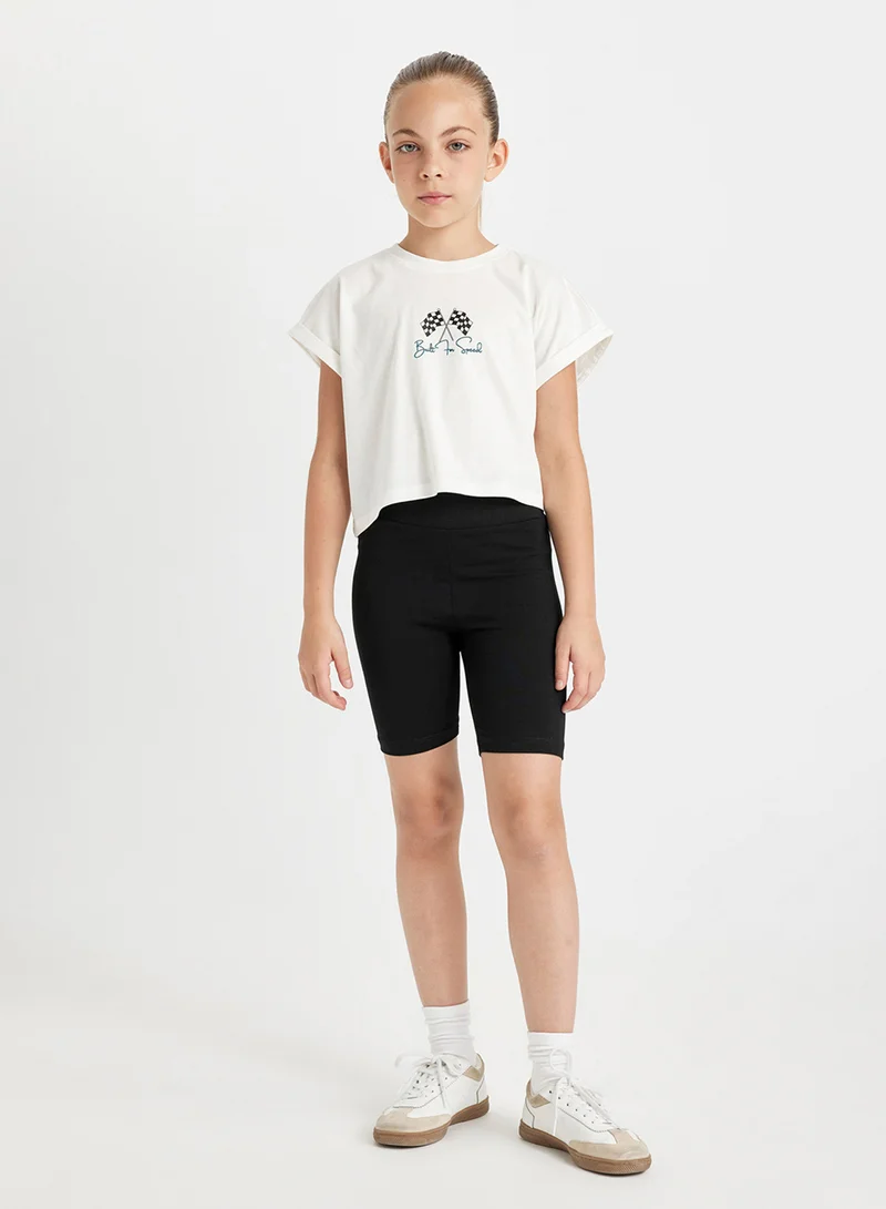 DeFacto Printed Short Sleeve T-Shirt And Biker Shorts 2-Piece Set