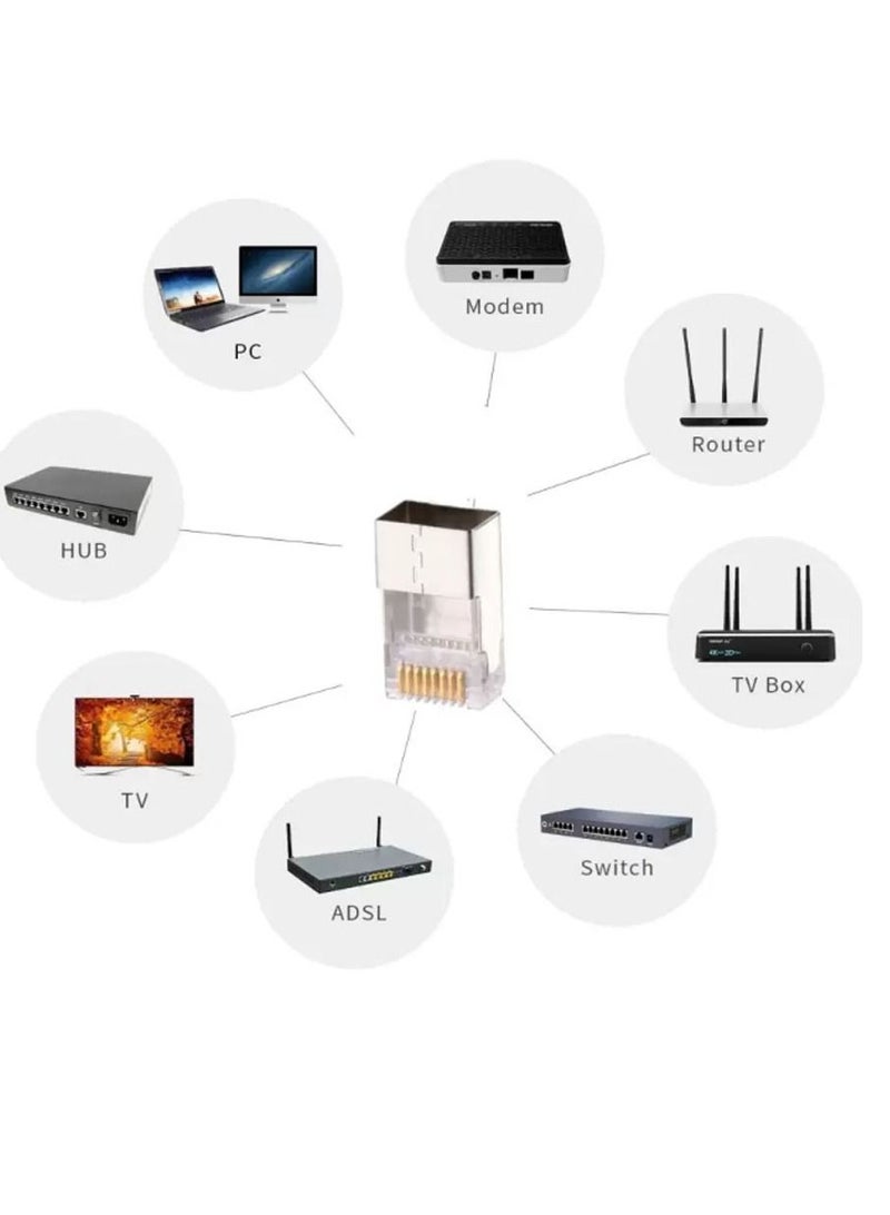 100 Pieces RJ45 Metal Shielded Male Plug Crimp Connector for Stranded CAT6, CAT5 Ethernet Network Cable - Image 2