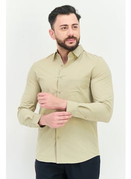 SELECTED Men Regular Fit Plain Long Sleeves Casual Shirt, Khaki  - Image 1