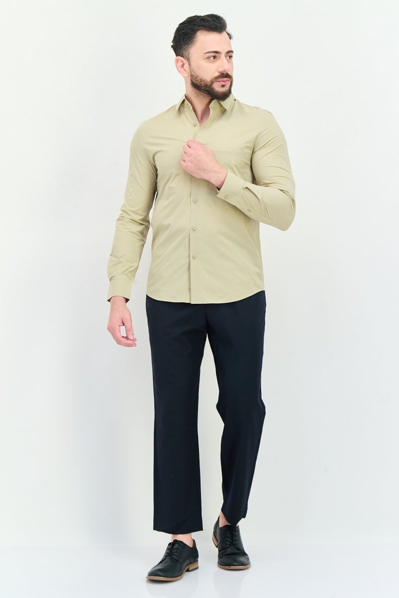 SELECTED Men Regular Fit Plain Long Sleeves Casual Shirt, Khaki  - Image 2