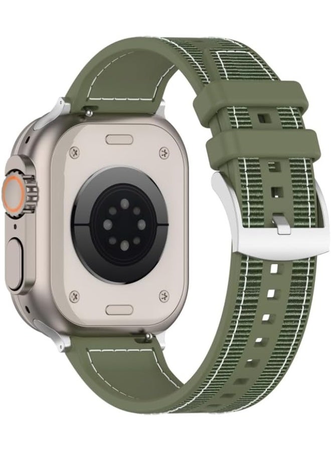 سوار رياضي من السيليكون والنايلون مصمم لساعة أبل مقاس 49 مم للرجال والنساء، سوار بديل ناعم مقاوم للماء لساعة أبل ألترا 2 باللون الأخضر - Image 3